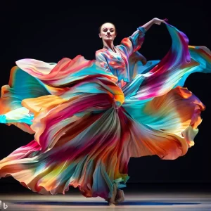 AI image of dancer in multi-coloured dress to illustrate post