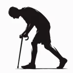 AI image of an old man bent over whilst walking with a stick, used to illustrate post