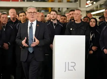 UK Prime Minister, Sir Keir Starmer, talking about the trade deal between the UK and the US on 8 May 2025 at the Jaguar Landrover car factory
