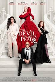 Image of the main actors in 'The Devil Wears Prada 2' in the background, with the title of the film in the foreground, used to illustrate the post.